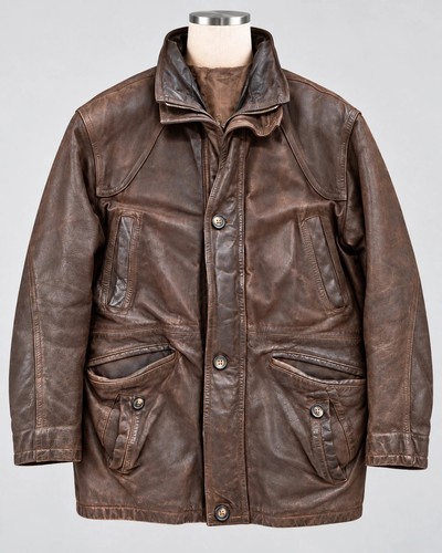 Manteau cuir marron épais - manteau,