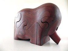 DEBORAH D. BUMP Wood PUZZLE 7-p. Elephant Mahogany Rare Vintage 1978 Eames