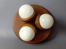 Lampe Plafonnier Design 3 Pétanque Verre et Bois Moderne Italien Xx Seconde