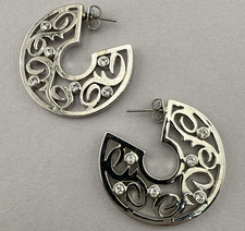 Denmark Earrings Dyrberg Kern Hoop Hoops Modernist Silver Tone Crystal Filigree