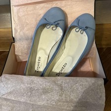 Rare Repetto Light Blue Leather Ballet Flats with Ribbon - Size 40