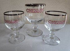 Vtg Set of 3 Chimay Belgian Ale Chalice Goblet Beer Glass with Silver Rim