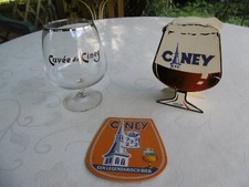 LOT DE 3 OBJETS PUBLICITAIRES POUR LA BIERE BELGE CINEY DONT VERRE ANCIEN 