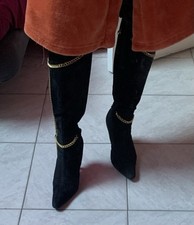 Bottes rock 37,5 - 38 genoux vintage daim noir chaîne dorée sexy punk 80