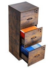 VEVOR Classeur vertical à 3 tiroirs avec serrure pour bureau noir et marron