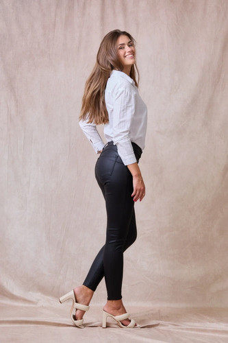 Pantalon enduit effet - cuir, –