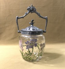 LEGRAS biscuitier / seau à biscuits en verre émaillé Verrerie de Saint Denis