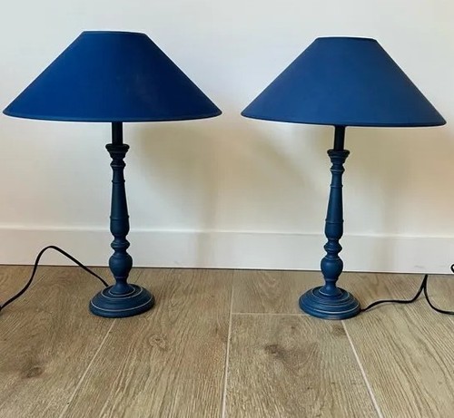 Paire lampes bois bleu - paire,