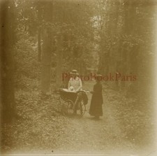 Family Baby Pram Underwood c1915 Photo Glass Plate Stereo Vintage V33n