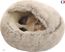 Ndier Lit Rond Moelleux pour Chat - en Peluche Douce - avec Capuche - pour