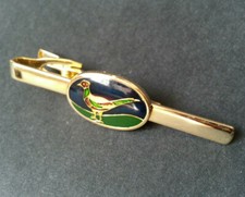 PINCE A CRAVATE vintage ANIMAL OISEAU FAISAN doré ovale EMAILLE vert bleu rouge