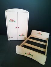  VINTAGE STENCIL DECOR WOOD TOY WARDROBE + DOLL BED
