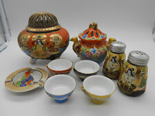 LOT OF BURN PERFUME INCENSE GLASS TO SAKE ASHTRAY .. SATSUMA JAPAN PORCELAIN