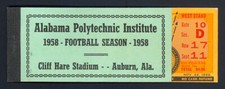 1958 AUBURN TIGERS NATIONAL CHAMPIONS COMPLETE FULL FOOTBALL TICKET WAKE FOREST