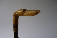 CANE KNOB HORN UMBRELLA DOG HEAD GREYHOUND WITH BLUE EYES XIX