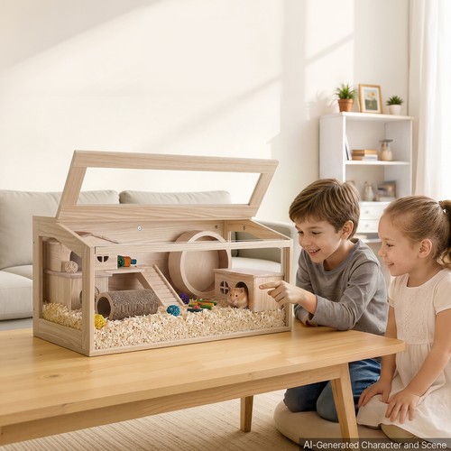 Wooden hamster cage habitat - wooden,