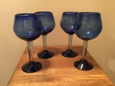 4 Nice Cobalt Blue Hand Blown