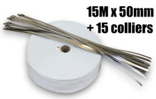 15M Bande Isolant Thermique Collecteur Echappement Ruban BLANC Larg 5 Cm Collier