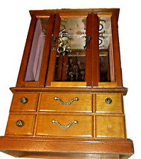 Large Wooden Armoire Style Jewelry Box Glass Doors 2 Storage Drawers