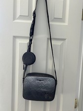 Karl Lagerfeld Paris Silver MAYBELLE Crossbody Purse SHINY DARK GUNMETAL LOGO 