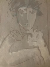 Belle Peinture Huile Papier Portrait Homme 1970 Art Christian ASTOR Buste Visage