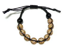 PRETTY Shamballa Style Black Cord Champagne/Gold Crystal Beaded BRACELET