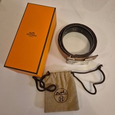 Ceinture Hermès réversible – Cuir lisse &amp; cuir grainé – Boucle H argentée 
