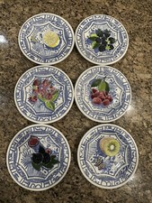 Faiencerie De Gien Oiseau Bleu Franch Butter/Canape Plate 6.5" 6 pcs Set!