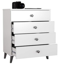 Commode blanche BDW avec 4 tiroirs pour chambre à coucher, salon - 60 x 73...