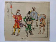 Dessin Aquarelle Calque Militaire Louis XIII  mousquetaires