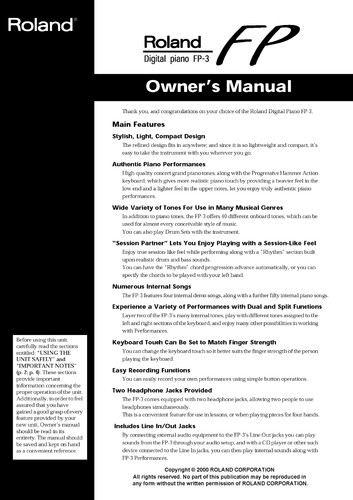 Roland owners manual user - fp-3,