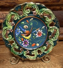BEAUTIFUL VINTAGE HUBERT BEQUET QUAREGNON FAIENCE HAND PAINTED BIRD PLATE