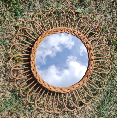 Ancien miroir soleil - ancien, osier