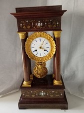 OLD ANTIQUE FRENCH MARQUETRY COLUMNED PORTICO CLOCK