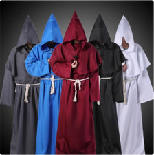 Medieval Renaissance Monk Friar Priest Druid Hooded Robe Halloween Cosplay Cloak