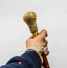 Canne de collection pliable en bois de style victorien manche en laiton pour ...