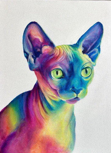 Original art sphynx cat - sphynx,