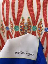 MUST DE CARTIER PARIS JEWELRY BLUE SQUARE Silk scarf  Has Stain H32/33in #A108