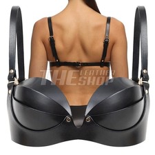 Women’s Leather Bra Top Adjustable Straps, Fetish Bustier Gothic Harness Lingere