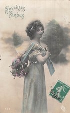 CP FEMME ELEGANTE PANIER OEUFS