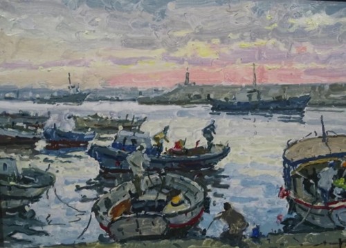 Tableau huile paysage marin - huile,