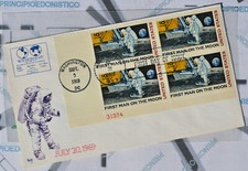 Lettre 20 Juillet 1969 4 Timbres 10 Cent USA , First Set Foot Upon The Moon