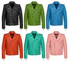 Men's BRANDO Slim Fit Lambskin Leather Jacket Moto Biker Racer Fashion Jacket