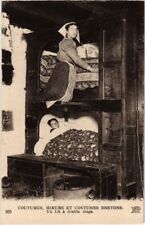 Old postcard a double floor bed - Breton morals and costumes - folklore (1033463)