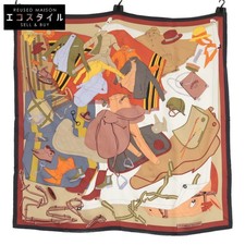 HERMES H984123S 09 Pele Mele Sellier Silk Carr 70 Scarf tomette beige dore creme