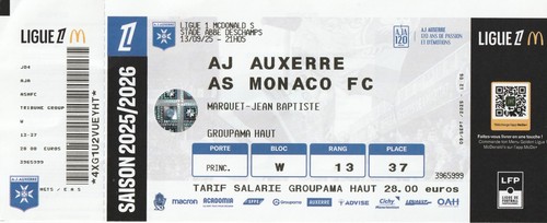 Ticket football auxerre - football, aj