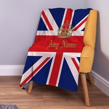 Personnalisé Couronne Union Jack Design Doux Polaire Couverture