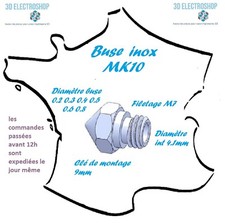 buse inox M7 pour extrudeur MK10 0.2 0.3 0.4 0.5 0.6 0.8mm 3d print nozzle