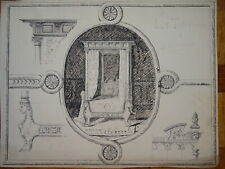 19th INK DRAWING DECORATION ARCHITECTURE CANOPY BED ORNAMENT EMPIRE STYLE