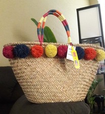 INC International Concepts Livie Pom Medium Tote Tan Beach Bag